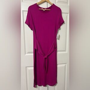 Time And Tru Women’s Soft Knit Midi Dress Magenta Purple Belted NWT (12/14) L
